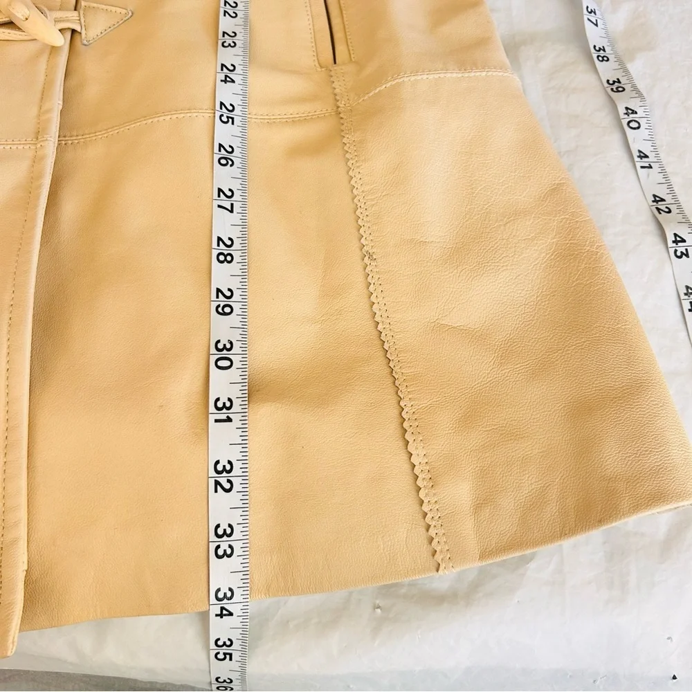 Vintage Y2K Terry Lewis Leather Trench Coat Cream Toggle Buttons Women's S